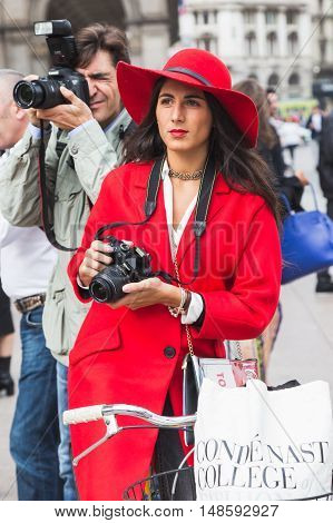 Fashionable Woman Posing During Milan Fashion Week
