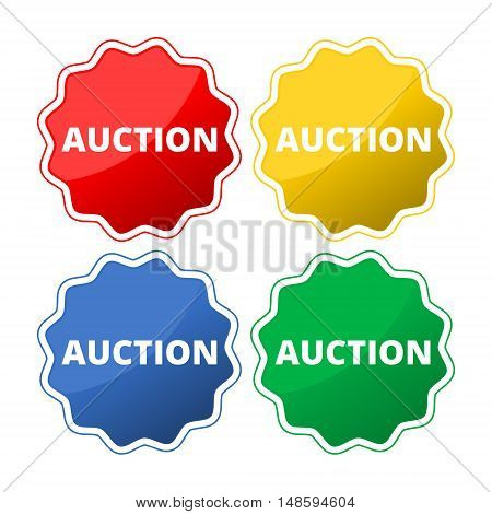 Set of 4 colorful auction icons set on white background