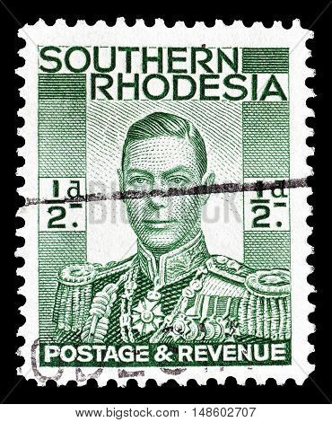 SOUTHERN RHODESIA - CIRCA 1937 : Cancelled postage stamp printed by Southern Rhodesia, that shows King George.