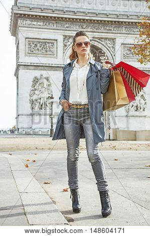 Woman Shopper Near Arc De Triomphe Looking Into Distance, Paris