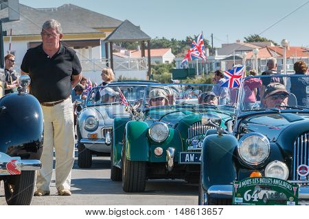 Sables d Olonne France - September 23 2016 : English vintage car rally in the streets of the city 