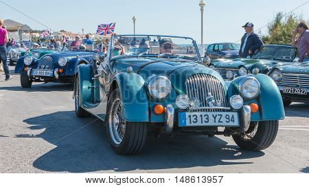 Sables d Olonne France - September 23 2016 : English vintage car rally in the streets of the city 