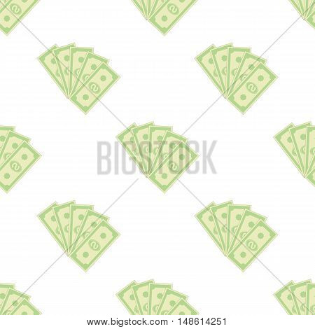Set of Paper Dollars Seamless Pattern on White Background. American Banknotes. Cash Money. US Currency