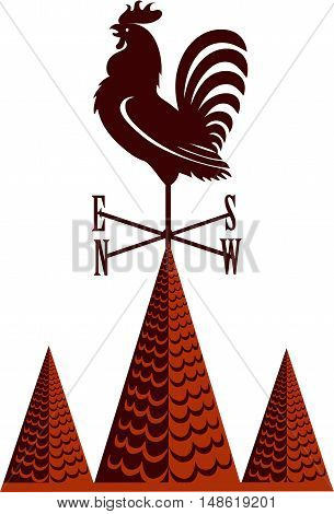 Weather vane rooster on a pointed tile roof