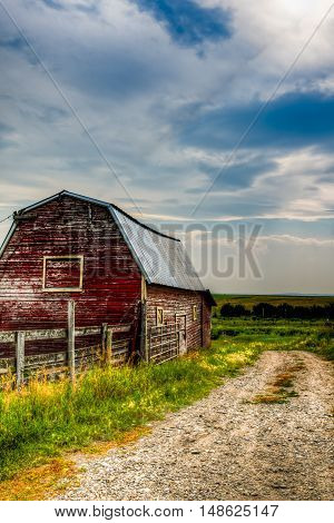 Hay barn on a Farmstead in rural Southern Alberta Canada