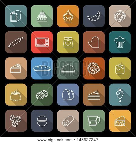 Bakery line flat icons with long shadow, stock vector