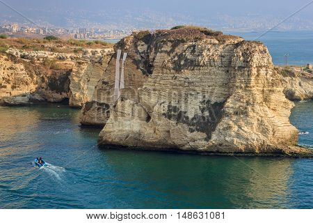 Famous Pigeon Rocks in the Beirut. Lebanon.