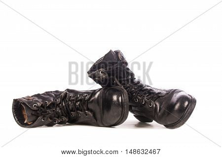 old black combat boots on white background