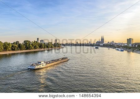 Skyline Of Cologne With River Rhine