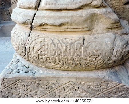 Architectural details of historic Kangra Fort's temple complex in
northern India