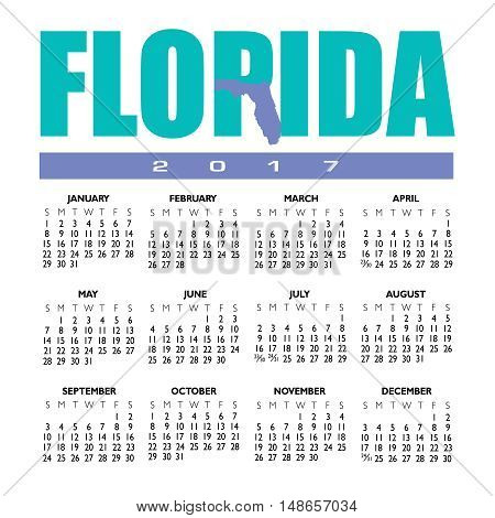 A 2017 creative Florida calendar with the state outline