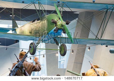 Minsk, Belarus - December 20, 2015: World War II Soviet Russian light night bomber PO-2 in Belarusian Museum Of The Great Patriotic War