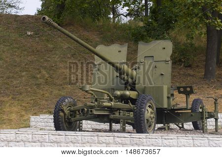 Korosten Ukraine - September 11 2016: Soviet 1962 antiaircraft gun AGZ C displayed outdoor
