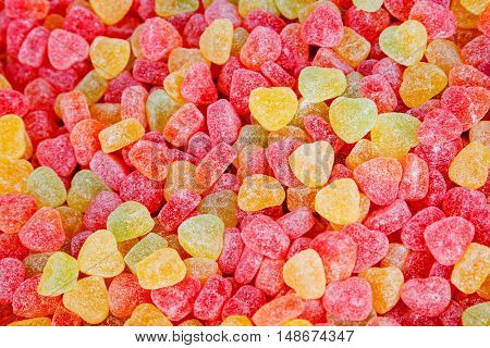 Many bright color jelly candies sweets with sugar tasty as jujube