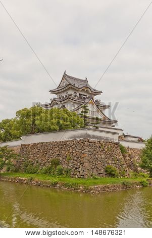 KISHIWADA JAPAN - JULY 24 2016: Main keep of Kishiwada castle Japan. Erected in 1585 burned down in 1827 reconstructed in 1954