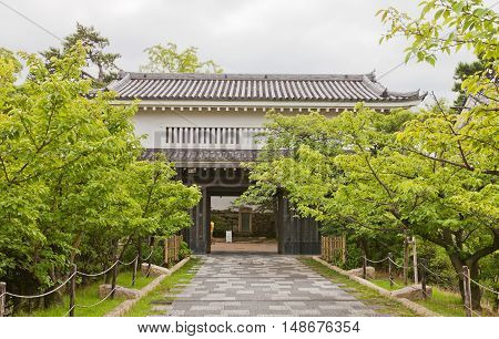 KISHIWADA JAPAN - JULY 24 2016: Main gate (yaguramon type) of Kishiwada castle Japan. Castle was erected in 1585 burned down in 1827 reconstructed in 1954-69