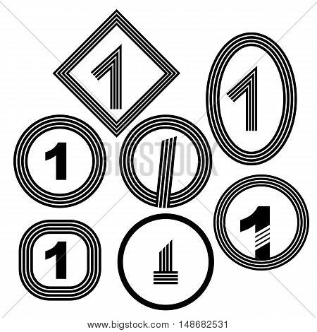 Set of Number One Icon Isolated on White Background