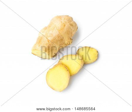Fresh ginger on white backgroundraw material for cooking