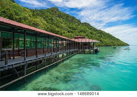 Semporna,Sabah-Sep 10,2016:View of Blue ocean,tropical island at Bohey Dulang tropical island,Semporna,Sabah.Bohey Dulang Island is one of the most popular islands in Tun Sakaran Marine Park.