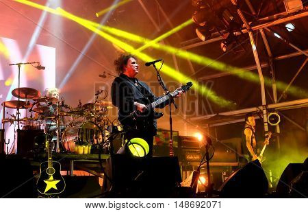 Lead singer Robert Smith performing live with The Cure  at Bestival Festival, Newport,  Isle of Wight September 10th 2016
