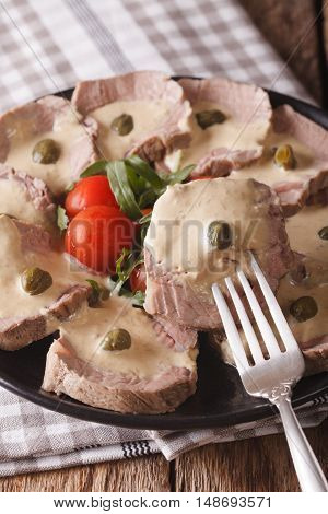 Italian Beef With Tuna Sauce Close-up. Vertical