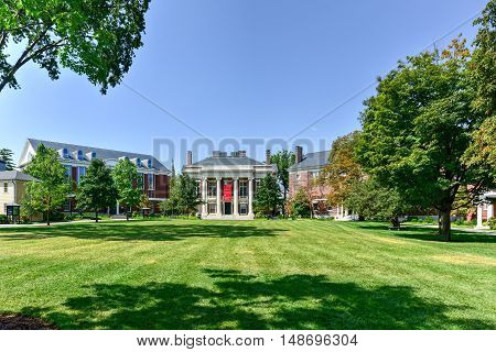 Boston, Massachusetts - September 5, 2016: Harvard College Admissions Visitor Center in Boston Massachusetts.