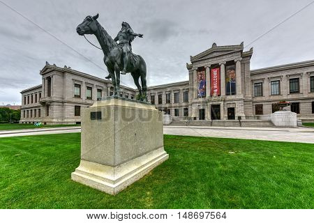 Boston Massachusetts - September 5 2016: Boston Museum of Fine Art facade with the Appeal to the Great Spirit monument. The Museum of Fine Arts is the fourth largest museum in the United States.