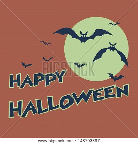 Halloween text. Bats on a background of a stylized image of the moon. Stock vector illustration.