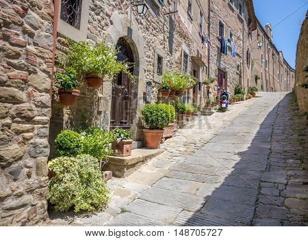 Beautiful street of captivating Cortona town in Tuscany Italy
