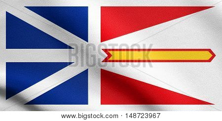 Canadian provincial NL patriotic element and official symbol. Canada banner and background. Flag of the Canadian province of Newfoundland and Labrador waving in the wind with detailed fabric texture, illustration