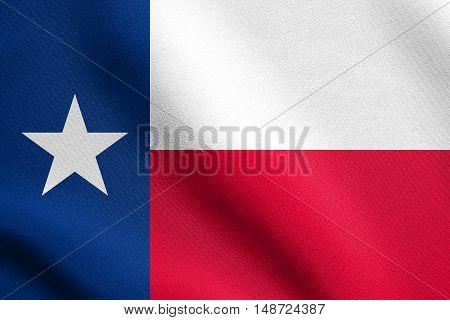 Texan official flag symbol. American patriotic element. USA banner. United States of America background. Flag of the US state of Texas waving in the wind with detailed fabric texture, illustration