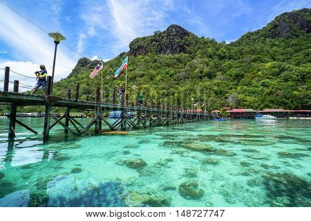 Semporna,Sabah-Sep 10,2016:View of Blue ocean,tropical island at Bohey Dulang tropical island,Semporna,Sabah.Bohey Dulang Island is one of the most popular islands in Tun Sakaran Marine Park.