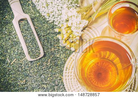 A Cup Of Tea On The Wood Table. You Can Apply For Background,backdrop,wallpaper Including Website De