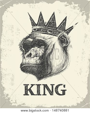 Monkey Face With Like A Boss Inscription Hand drawn Vector illustration.