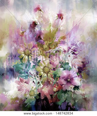 Bouquet of multicolored flowers watercolor painting style