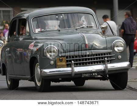 BELGRADE,SERBIA - SEPTEMBER 10, 2016: Oldtimer Fiat at the commercial race of old cars in memory of formula 1 race held on the same place in 1939 two days after the beginning of Second World War when the famous Italian driver Tazio Nuvolari won