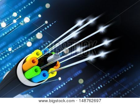 Fiber Optical Cable 3D Concept Illustration. Fiber Optic Cable Isolated on White