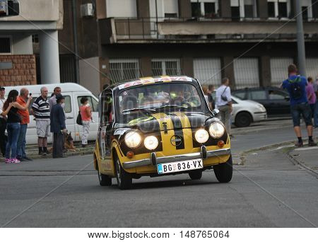 BELGRADE,SERBIA - SEPTEMBER 10, 2016: Old Zastava 750 at the commercial race of old cars in memory of formula 1 race held on the same place in 1939 two days after the beginning of Second World War when the famous Italian driver Tazio Nuvolari won