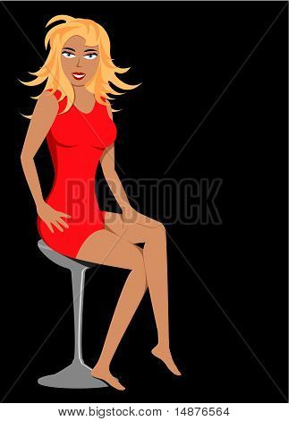 Sexy lady sentado en taburete