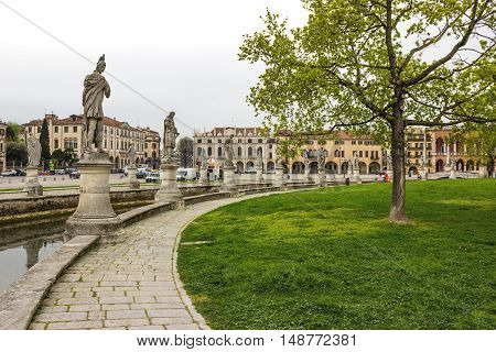 Fragment of Prato della Valle in Padua Veneto. Piazza of Prato della Valle. Italy.