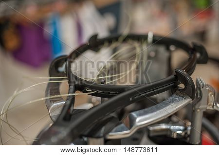 Detail Of Tennis Racket In The Stringing Machine