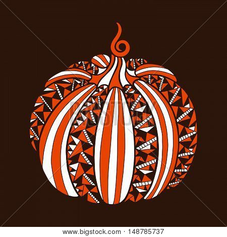 Decorative pumpkin with beautiful pattern. Harvest Thanksgiving illustration. Isolated vector image.