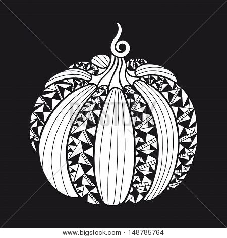 Decorative pumpkin with beautiful pattern. Harvest Thanksgiving illustration. Isolated vector image.