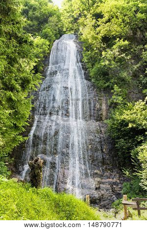 Bicycle path in Valsassina (Lecco Lombardy Italy) at summer. Cascade