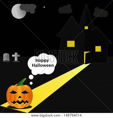 Halloween party invitation horror housegrave yardpumpkins head