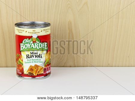 Spencer Wisconsin - September 25 2016 Can of Chef Boyardee Mini Ravioli Chef Boyardee was founded in Clevelad Ohio U.S.A. in 1928