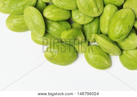 Parkia speciosa white background .Parkia seed with intense odor. But the most popular eating.