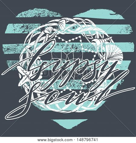 Vector Dreamcatcher Amulet of Sea Style. Native American Indian talisman with Feathers and Shells