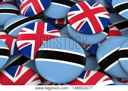 Botswana And Uk Badges Background - Pile Of Botswanan And British Flag Buttons 3D Illustration