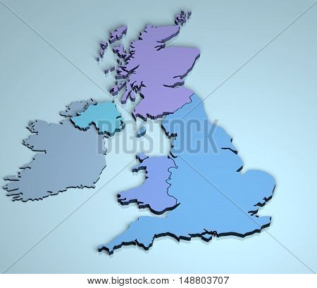 UK 3D United Kingdon England Scotland Wales Northern Ireland